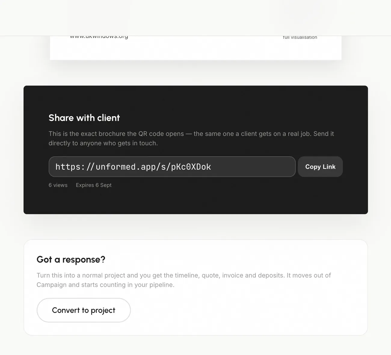 Sharing the brochure link, and converting a campaign into a real project